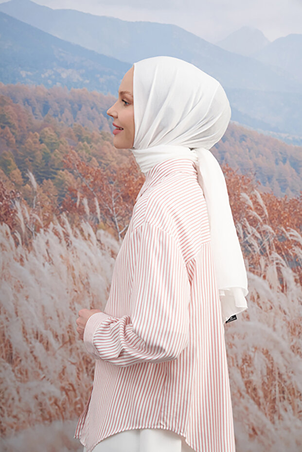 Rustik Pamuksu Şal - Krem - 3