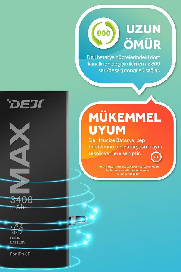 iPhone 8 Plus Batarya 3400 mAh Mucize Batarya Deji - 4