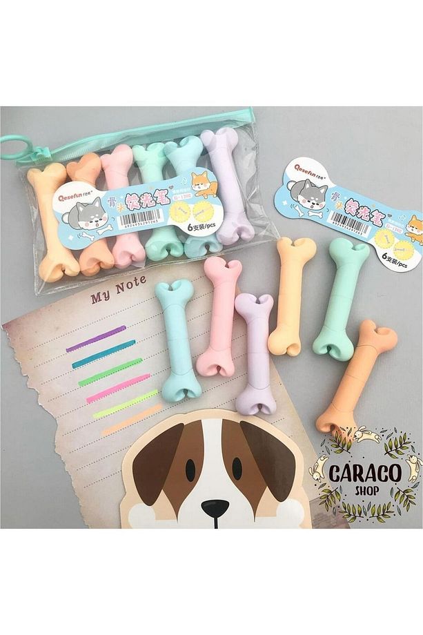 Kemik Şeklinde Pastel Fosforlu Kalemler - 6 Renk - 1