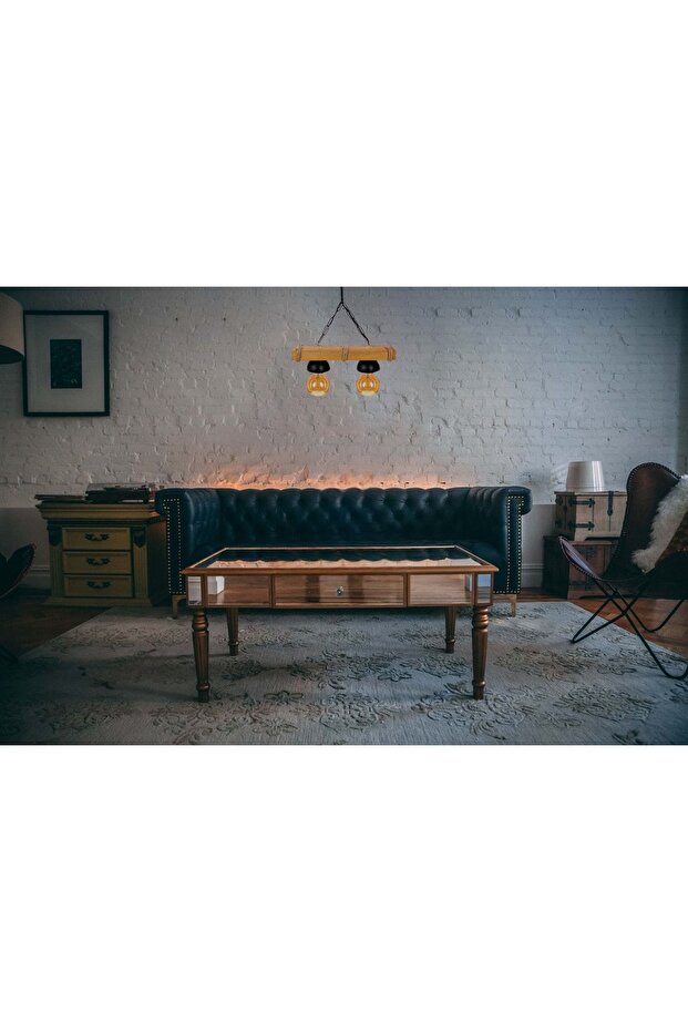 Ahşap Rustik Avize 2'li - 2