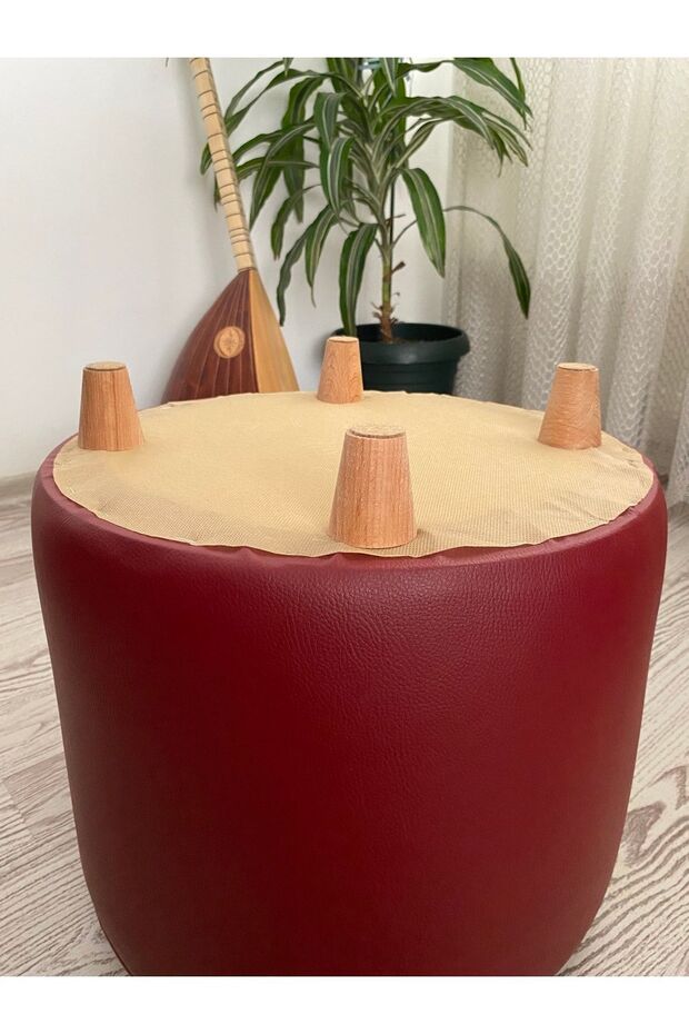 Ahşap Ayaklı Suni Deri Yuvarlak Puf&bench Koltuk/tabure - 7