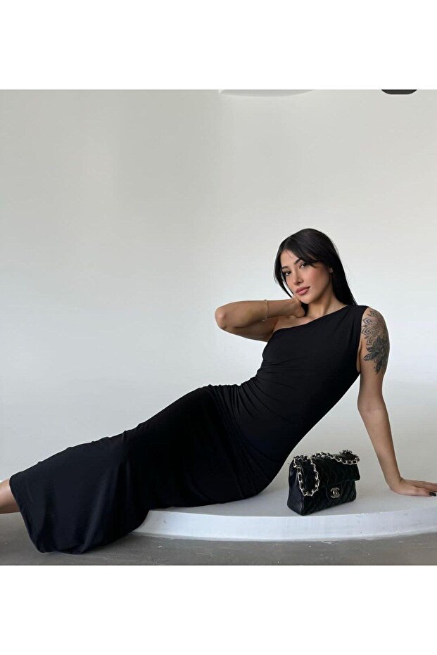 Women's One Shoulder Gathered Midi Dress
