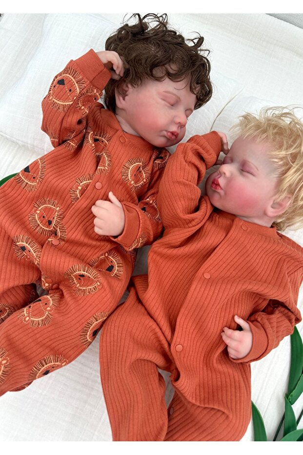 2-Pack Cotton Baby Sleeping Bag with Footies, Corded Fabric Stretchy Fabric, Terracotta Color Lion Design