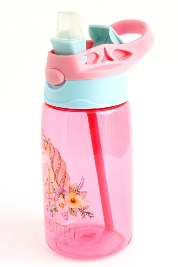 Pembe Ünicorn Desenli Emzikli 420 Ml Su Matarası - 6