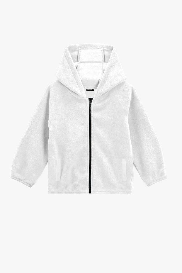 White Hooded Fleece JacKet - Girls and Boys with PocKets