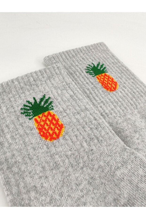 Unisex Gray Pineapple Patterned College Socks - 4