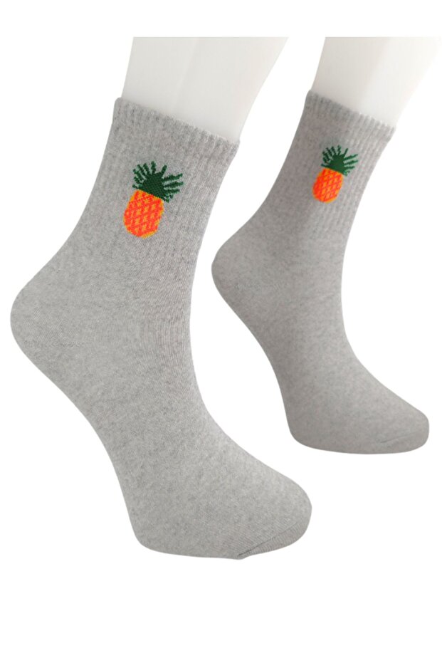 Unisex Gray Pineapple Patterned College Socks - 1