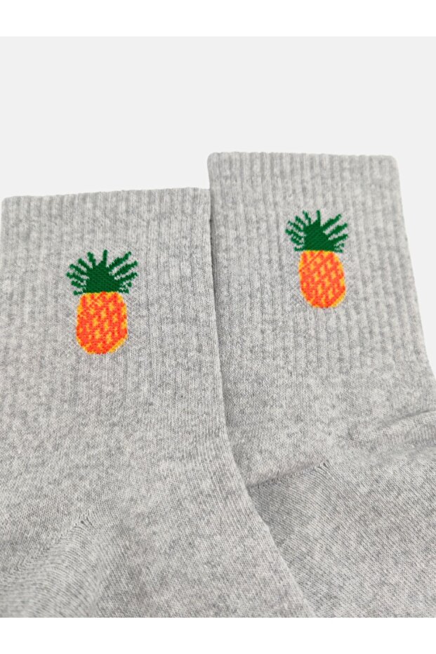 Unisex Gray Pineapple Patterned College Socks - 3
