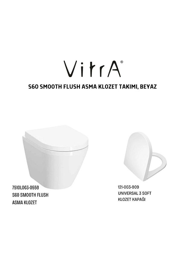 S60 Smooth Flush Asma Klozet 7510l003-0090, Unıversal 2 Soft Klozet Kapağı 121-003-909 - 1