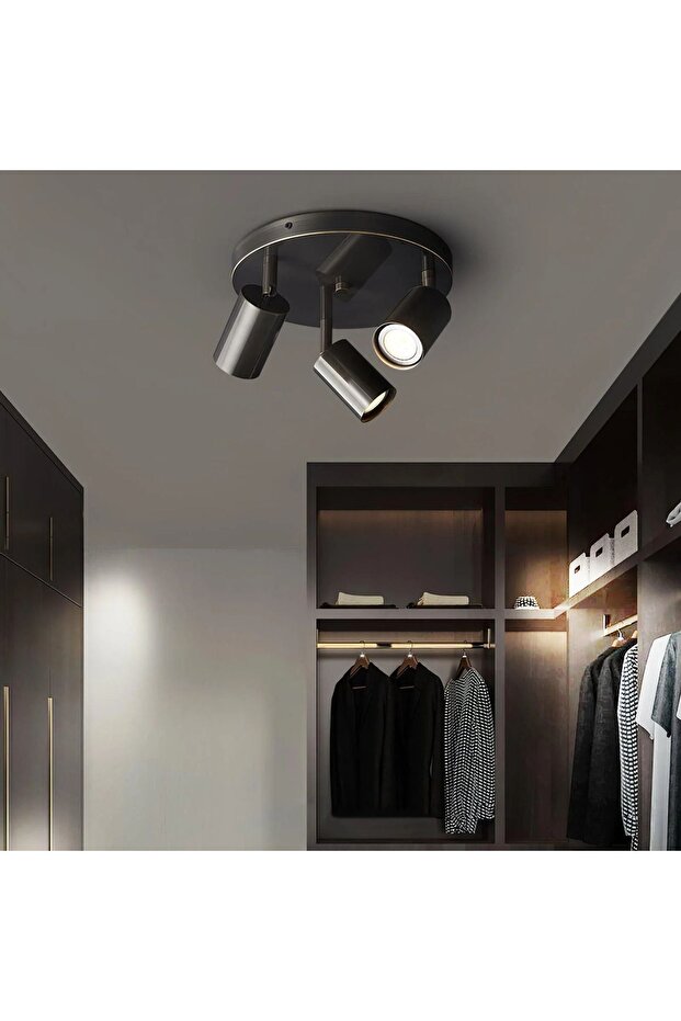 Siyah 3lü Spotlu Avize - 1