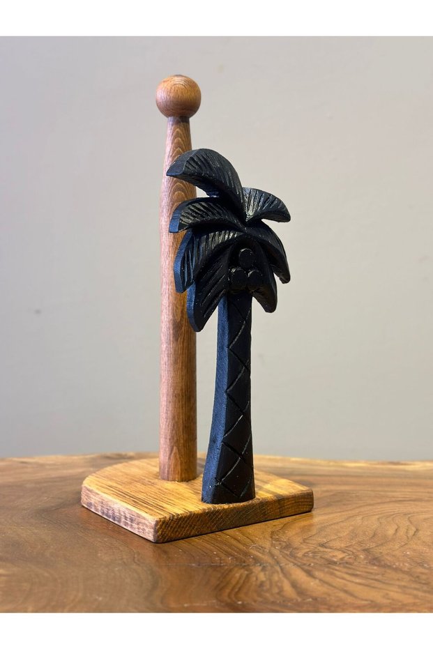 Wooden Carved Paper Towel Holder Napkin Holder Design (Black Palm)