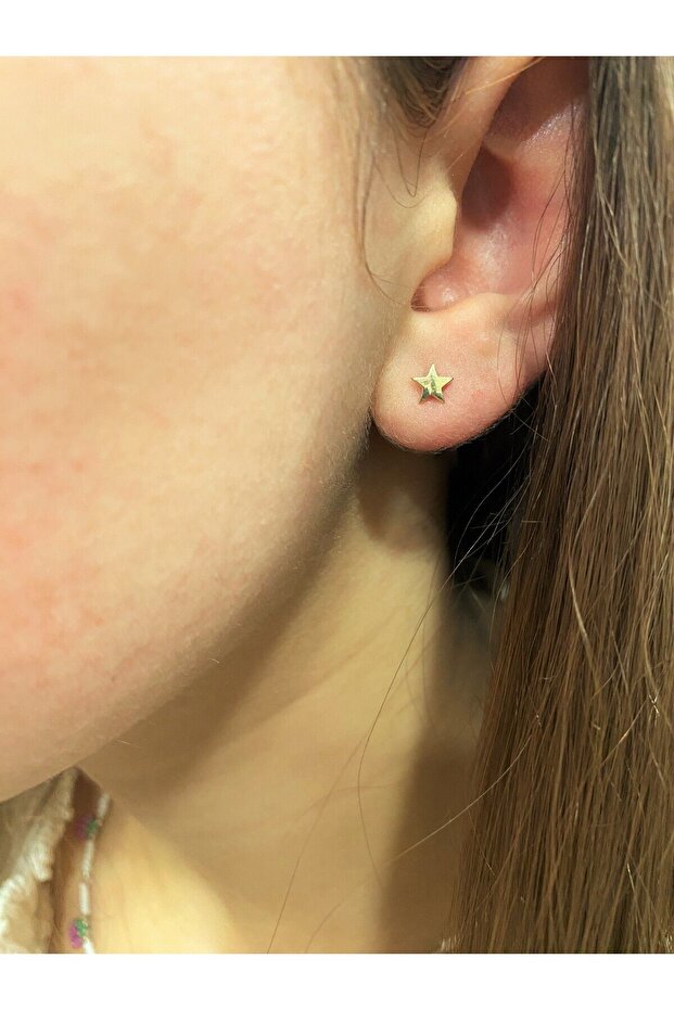 Yıldız Tragus Piercing Altın Küpe - 4