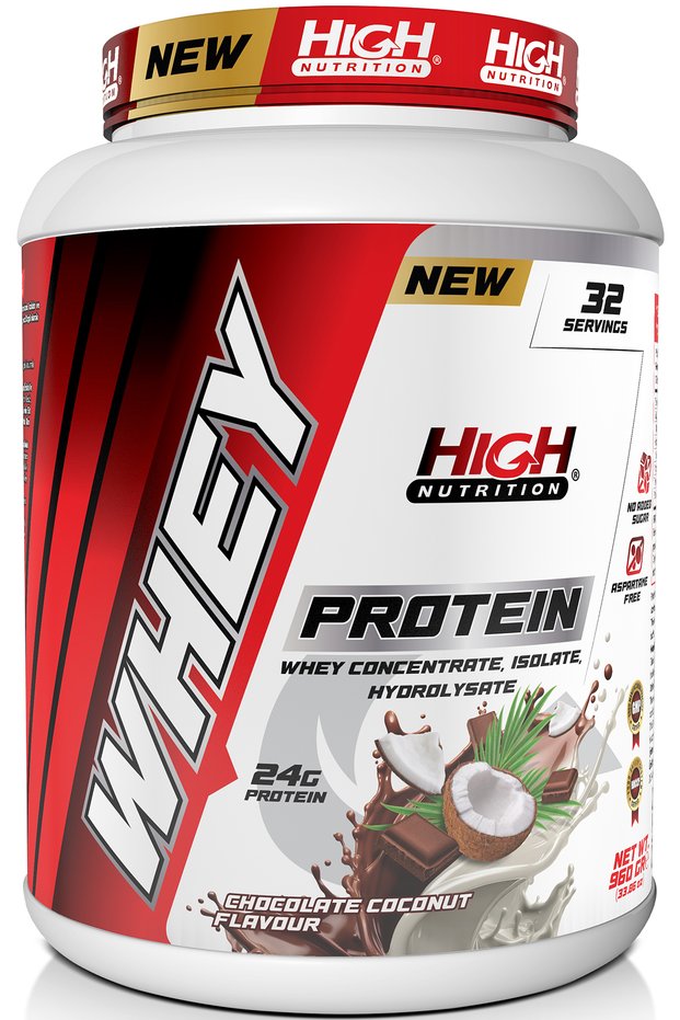 Whey Protein 960 Gr Chocolate Coconut Flavored Protein Powder 24 Grams of Protein 32 Servings