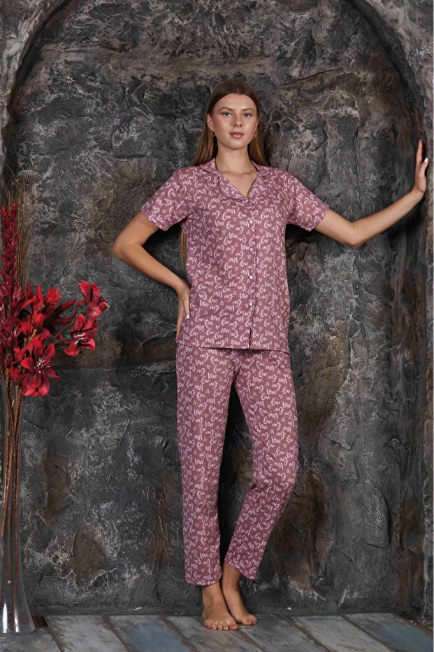 Summer Floral Pink Short Sleeve Pajama Set New Season