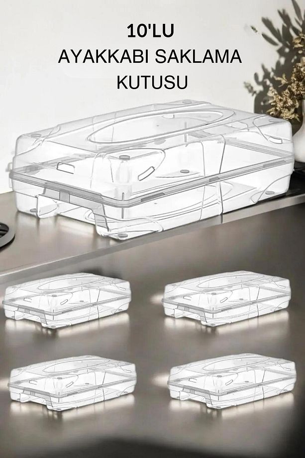 Erkek Şeffaf Ayakkabı Düzenleyici Organizer 10'lu Ayakkabı Saklama Kutusu - 2