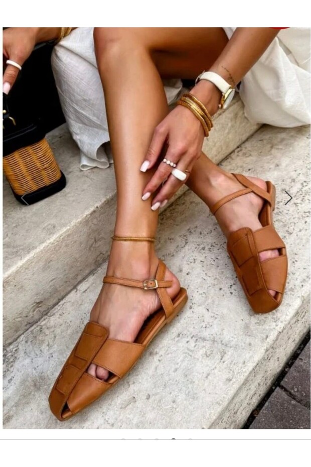 Genuine Leather Open Back Tan Shoes