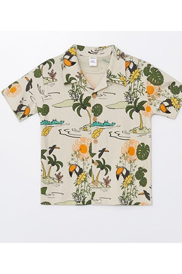 LCW baby Resort Yaka Kısa Kollu Baskılı Erkek Bebek Gömlek ve Şort 2'li Takım - 3