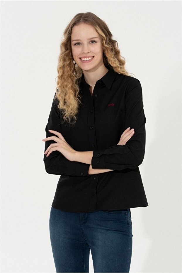 Kadin Siyah Basic Gömlek Uzun - 4