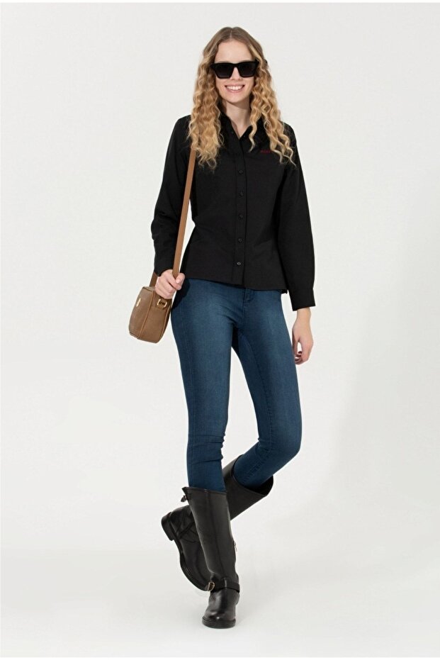 Kadin Siyah Basic Gömlek Uzun - 3