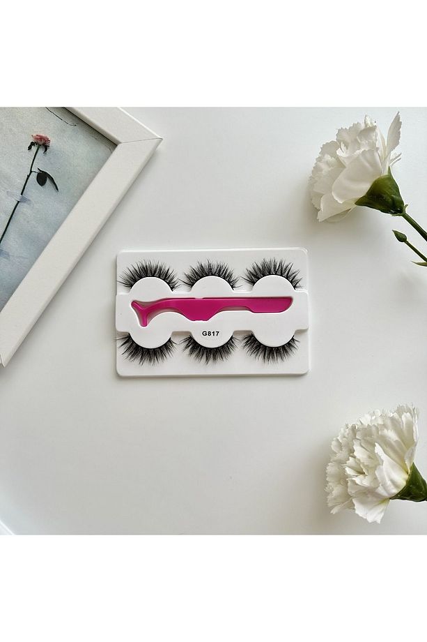 3'lü Cateye Ipek Takma Kirpik Set (G817 MODEL), Powerliner Şeffaf Kalem Yapıştırıcı Ve Takma Aparatı - 5