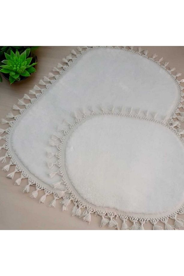 2Lİ SAÇAKLI PELÜŞ HALI BANYO PASPAS TAKIMI KAYMZ TABAN 1 ADET 60X100+ 1 ADET 50X60 - 2