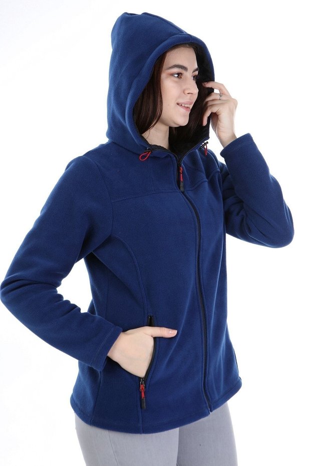 Women's Full-Length Zipper Hooded Fleece, Blue