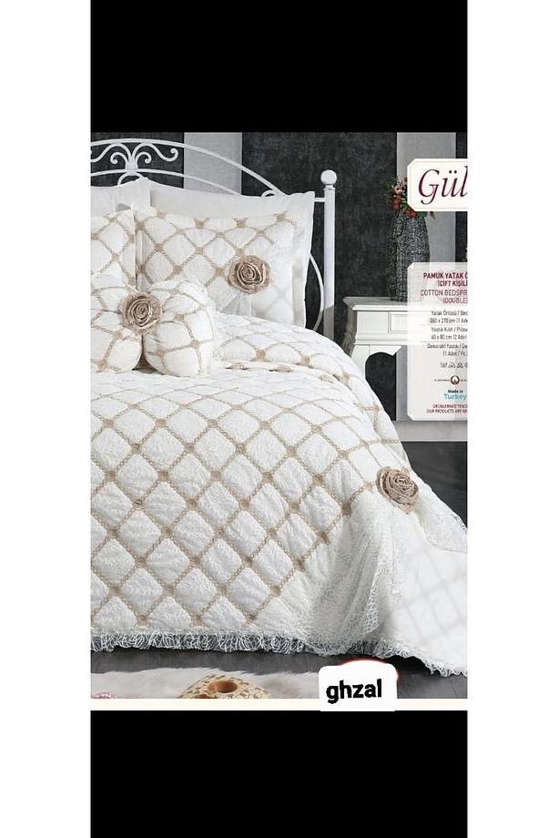 Çeyizlik Yatak Örtüsü ( Set 4 Parçası ) Fransız Dantelli Ve Kapitoneli Yüksek Kalite Set Çantada - 6