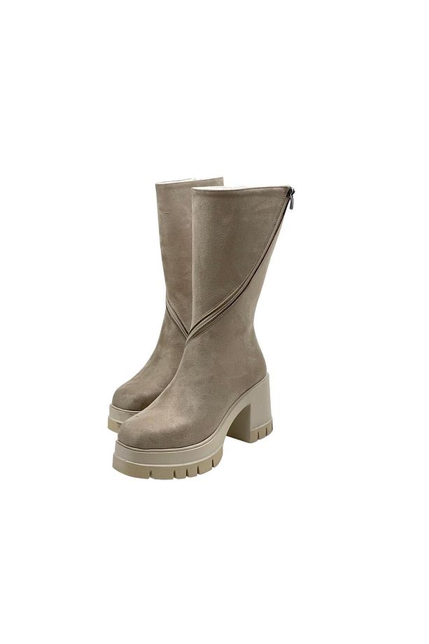 Kadın Moktey Bej Süet Platform Yarım Bot 9 Cm - 4