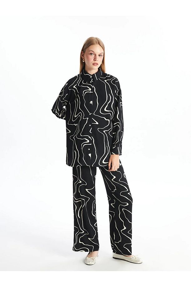 LCW Modest Beli Lastikli Desenli Geniş Paça Kadın Pantolon - 1