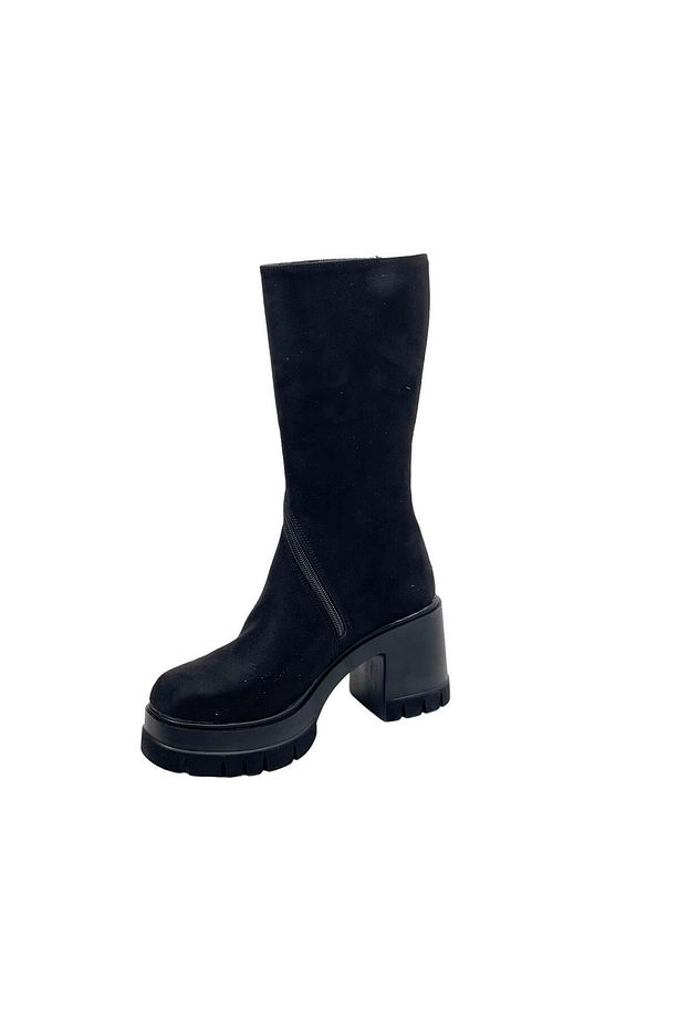 Kadın Moktey Siyah Süet Platform Yarım Bot 9 Cm - 2