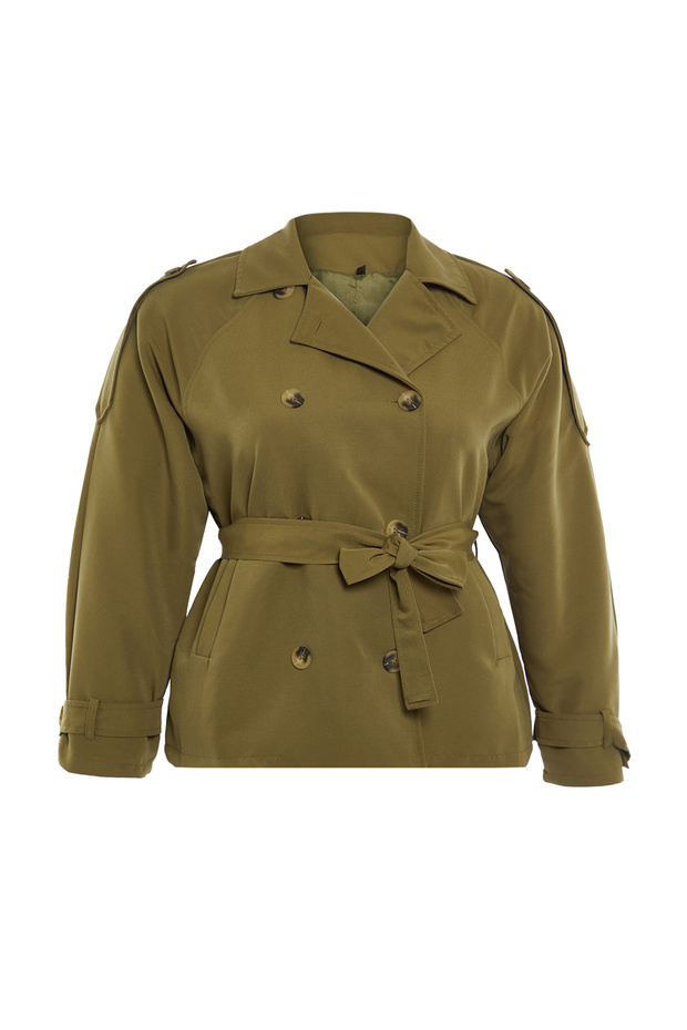 Zöld, nagy méretű, műszaki illeszkedés, rövid hosszúságú trench kabát - TBBAW25BM00001 - 6