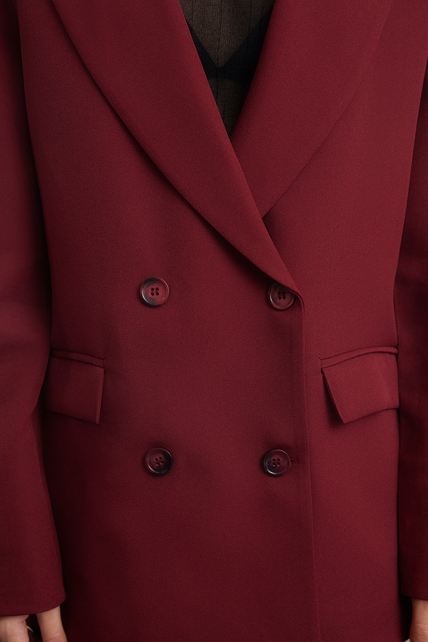Bordó szőtt blézerkabát - duplasoros záródás, bélelt TWOAW21CE0264 - 4