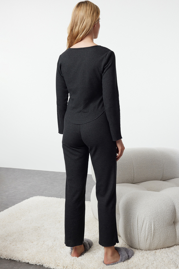 Komplet piżamowy z dzianiny w kolorze waflowym w kolorze antracytowym - THMAW25PT00041 - 5
