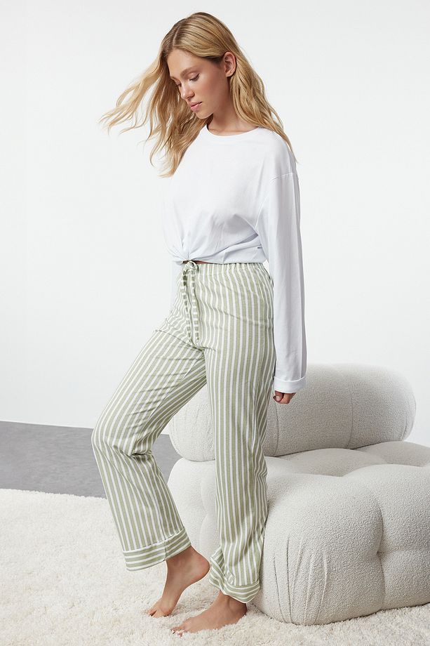 Mint %100 Pamuklu Çizgili Örme Pijama Altı THMAW24PJ00001 - 2