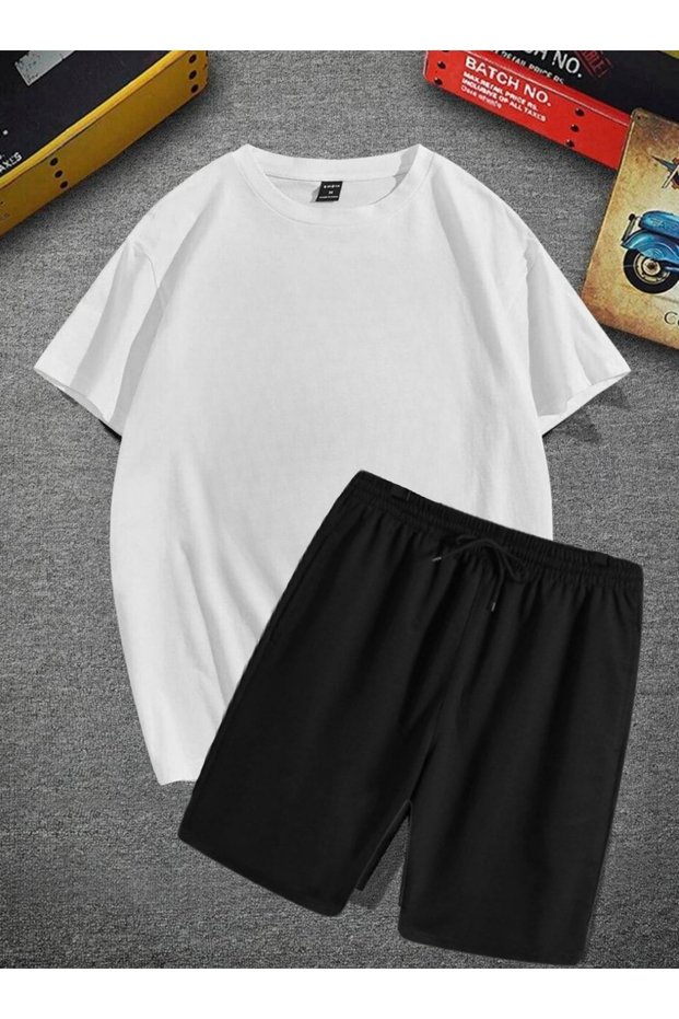 White T-shirt & Black Shorts Set