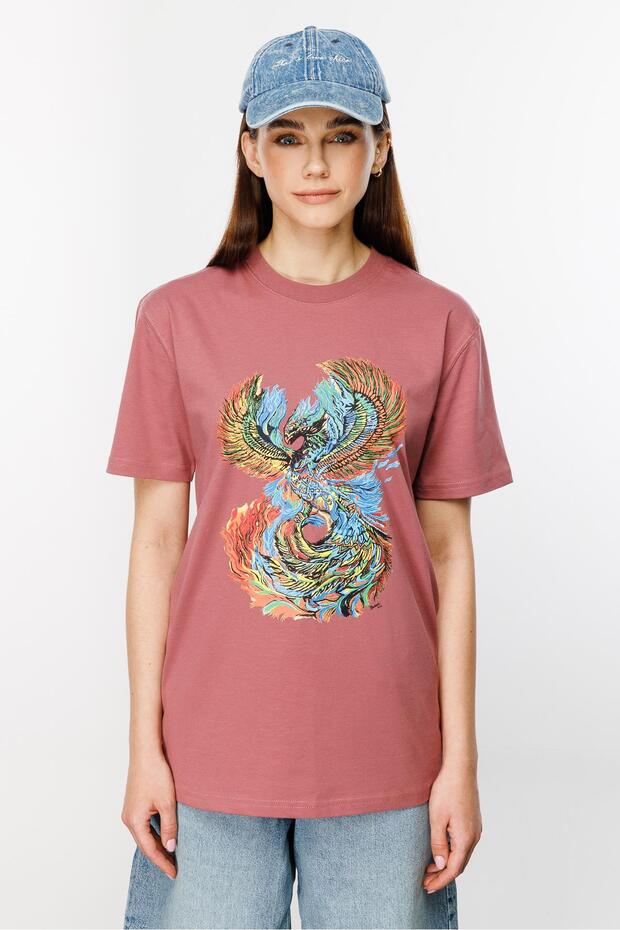 Phoenix And Fire Regular Tshirt - Gül Kurusu - 6