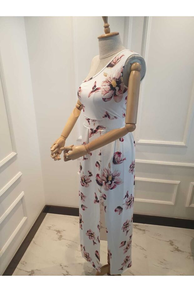 Kadın Omuz ve Bacak Dekolteli Çiçek Baskılı Maxi Boy Elbise& Abiye Elbise ADD-001 - 7