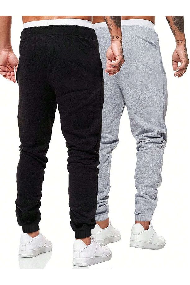 2'li Smile To Life Eşofman Altı Jogger - Siyah Ve Gri Baskılı Lastik Paça Yüksek Bel Yazlık - 2
