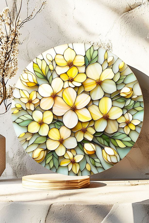 Çiçek Resimli Modern Duvar Dekoru, Yuvarlak Ahşap Mdf Tablo, Ev, Oturma Odası, Ofis Dekoratif Süs - 4
