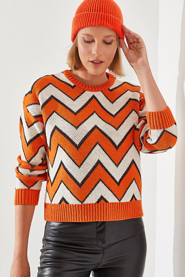 Women's Orange Jacquard Sweater 20246207