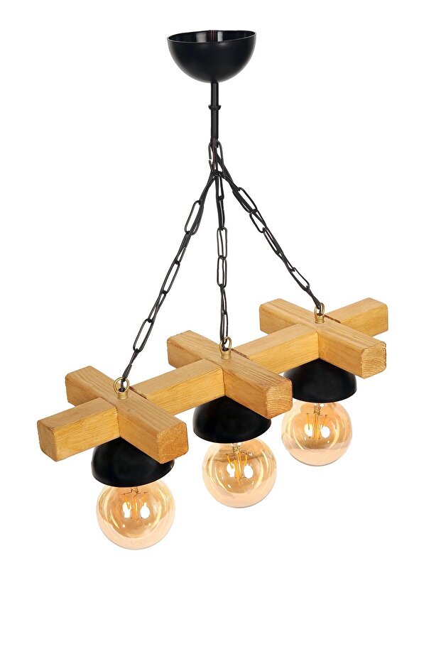 Ahşap Rustik Avize 3'lü - 1