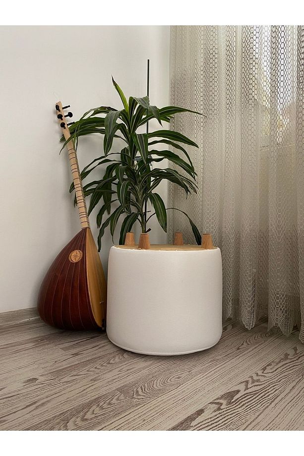 Ahşap Ayaklı Suni Deri Yuvarlak Puf&bench Koltuk/tabure - 4