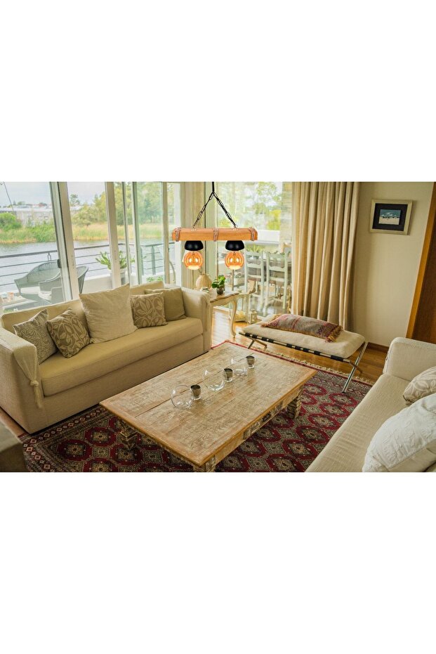 Ahşap Rustik Avize 2'li - 4