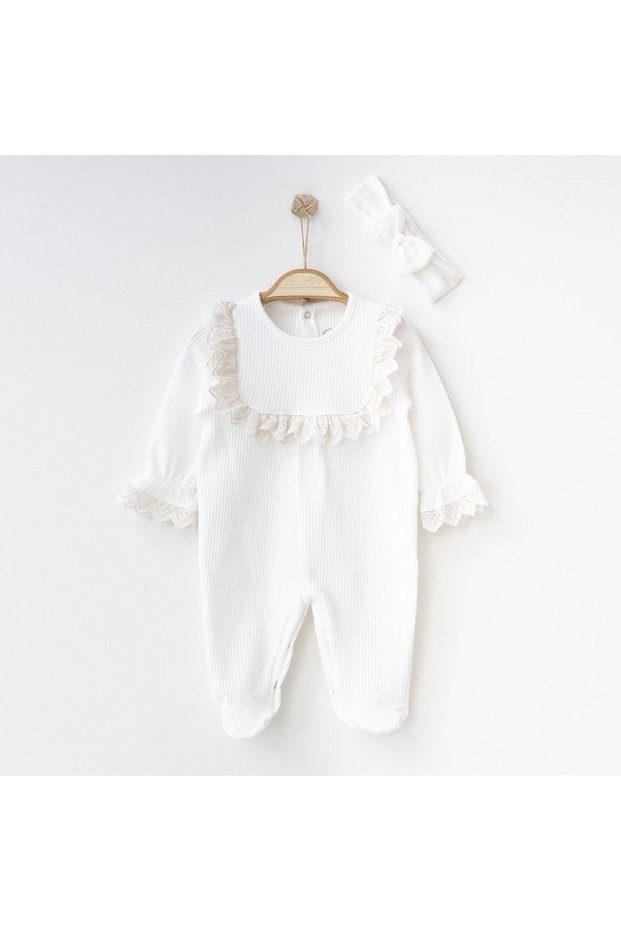 O'baby Eyelet Footed Romper 100% Organic Cotton Romper 0-3 Months Girl Baby Romper ( Bandana )