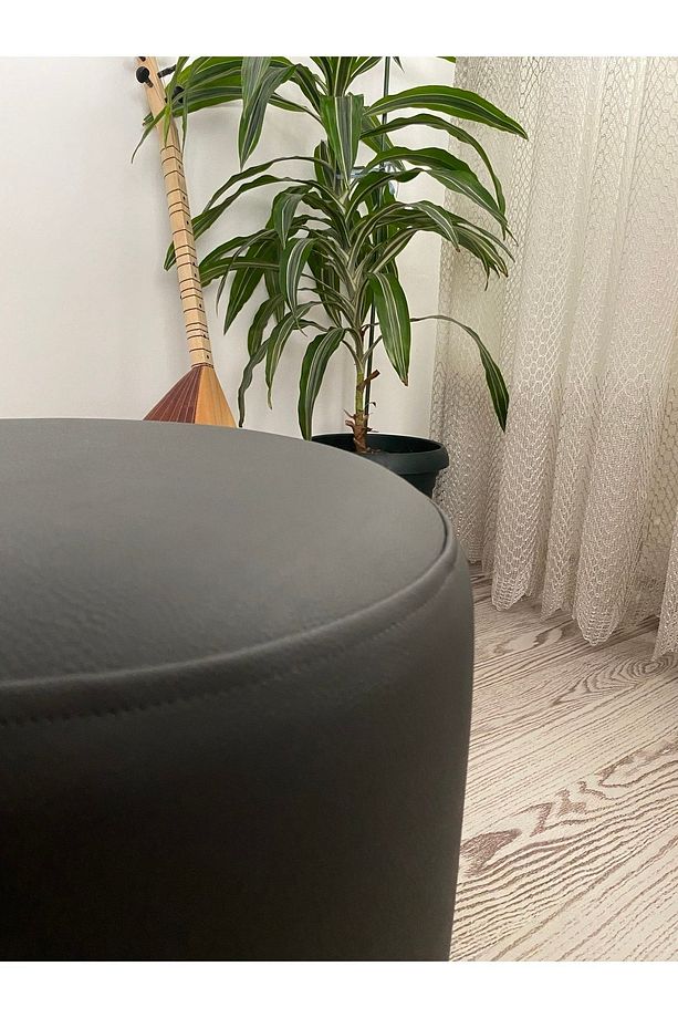 Ahşap Ayaklı Suni Deri Yuvarlak Puf&bench Koltuk/tabure - 6