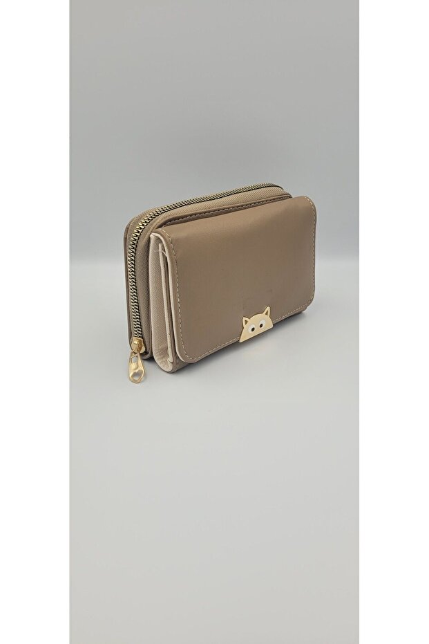 Women's Cat Detailed Stylish and High Quality Medium Size Wallet with Many Pockets
