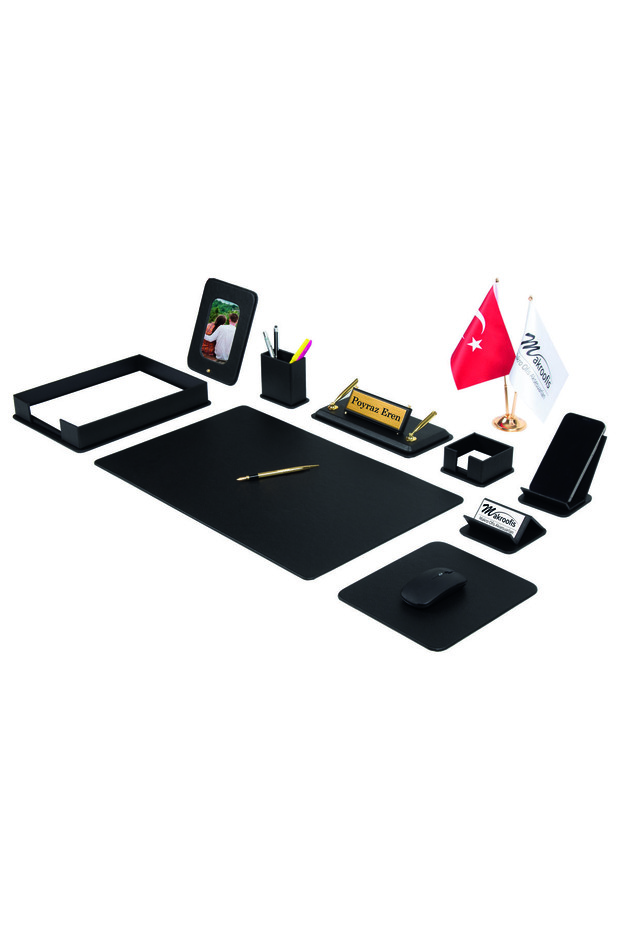 Dora Desk Mat Set - 12 Pieces Black (with Gold Accessories) Set