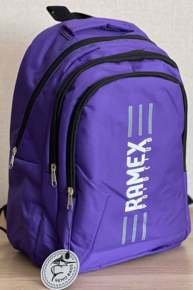 Unisex Purple Large Size Water Repellent Fabric Laptop School Bag Travel Backpack 16 Inch 21 Lt 45X30Cm