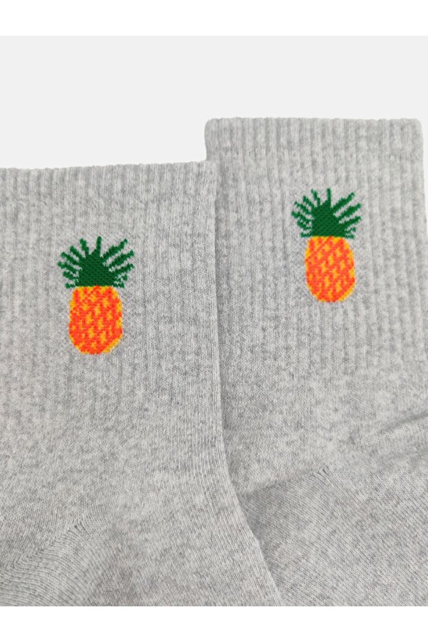 Unisex Gray Pineapple Patterned College Socks - 2
