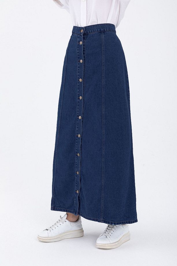 Maxi Indigo Kot Etek - 1